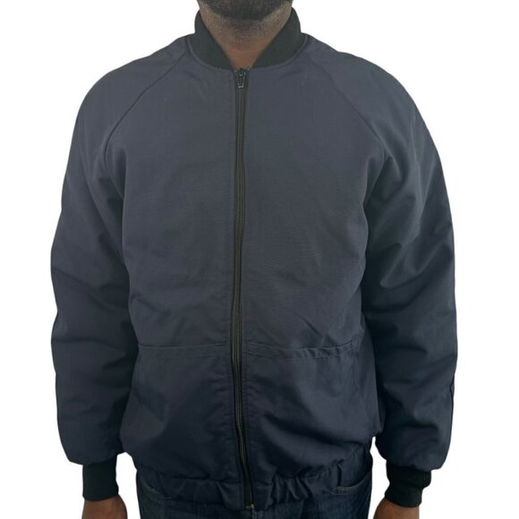 Men's Blue Utility Bomber Jacket Padded US Estimate S/M - Picture 2 of 11